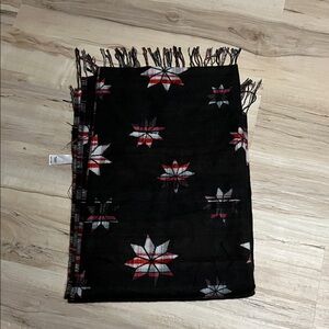 NWOT Maurices Black Plaid Scarf with Red and Gray Star Accents